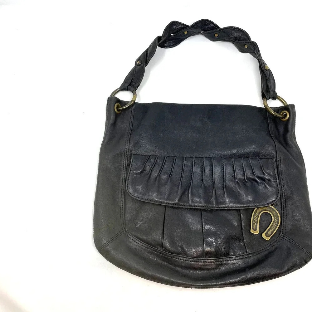 Betsy Johnson Vintage Black Vegan Leather Western Horseshoe Shoulder Bag - Picture 2 of 12